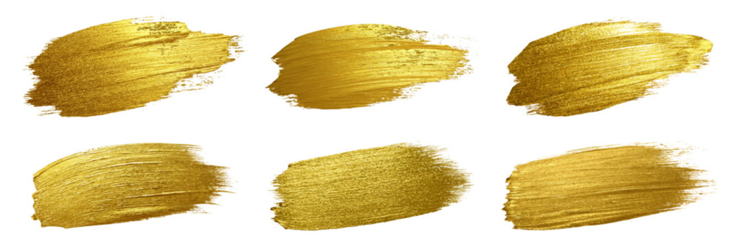set of gold brush stroke, vector gold paint stroke