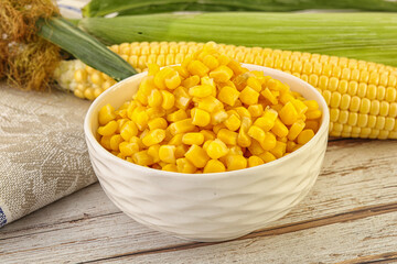 Canned yellow corn in the bowl