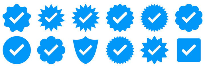 set of verified badge. blue tick vector - obrazy, fototapety, plakaty