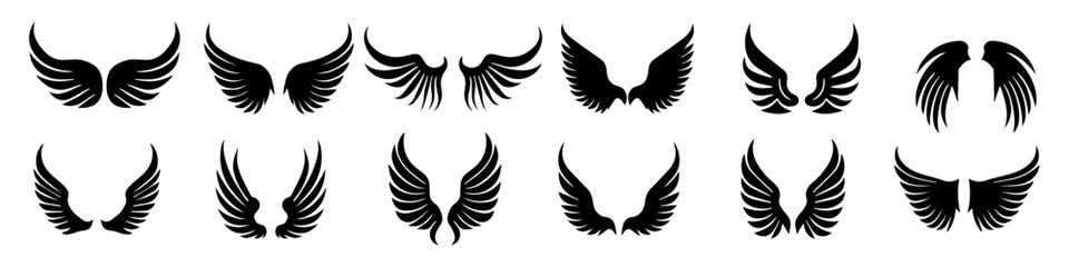set of silhouettes of wings. vector collection