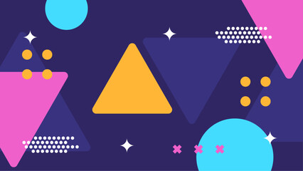 Obraz premium Colorful colourful modern abstract flat memphis geometric background with with simple shapes circle, line, triangle, dot, use for template poster event, social media banner and digital poster