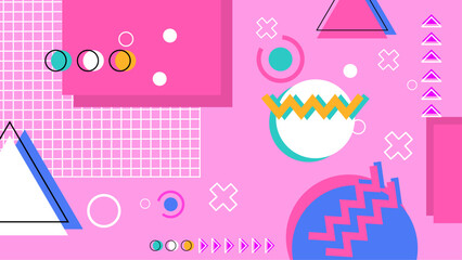 Colorful colourful flat abstract shapes memphis geometric background. Applicable for presentation, covers, posters and banner