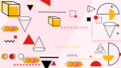 Red yellow and white vector creative flat geometric design for abstract background with shapes and memphis style