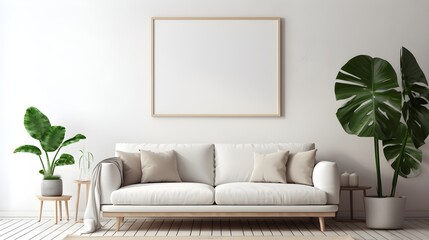 Living room vertical frame mockup. Modern loft, no text. Cozy feeling. Generative AI