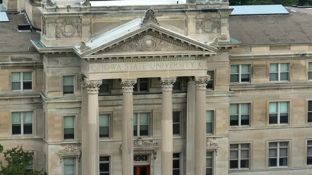 Iowa State University, Beardshear Hall. Aerial shot of old and prestigious admissions building on ISU campus.