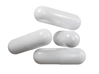 Foto auf Acrylglas PSD Medicine pills capsule stack 3D rendered with transparent background graphics elements © Drawingen