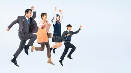 ジャンプする家族（切り抜き背景透過PNGも販売しております。作成者リンクから「PNG」で検索してください）