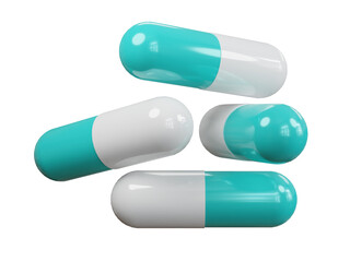 PSD Medicine pills capsule stack 3D rendered with transparent background graphics elements