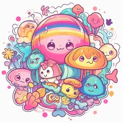 Naklejka premium Kawaii Psychedelic Wonderland