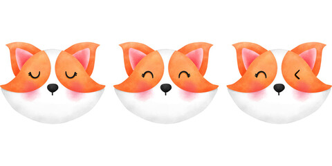 Set of cheerful watercolor happy corgi illustration.Animal heads clipart collection.