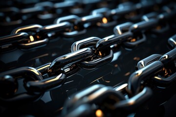 A close-up view of a bunch of chains. This image can be used to depict strength, security, or bondage