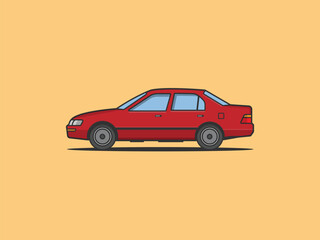 illustration of a 1992 classic retro vintage red car sedan  icon 80s 90s vector