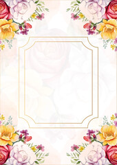 Pink yellow and red modern background invitation template with floral and flower