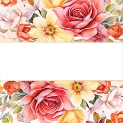 Pink yellow and red modern background watercolor invitation with floral and flower