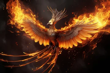  A majestic fire bird soaring through the air with its wings spread. © Ева Поликарпова