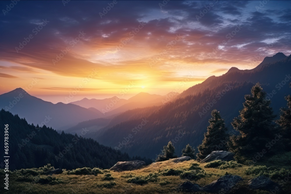 Canvas Prints a picturesque sunset over a majestic mountain range. perfect for nature lovers and travel enthusiast