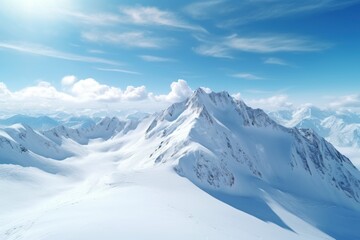 A picture of a snow-covered mountain against a clear blue sky. This image can be used to depict winter landscapes, outdoor adventures, or nature scenes