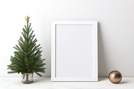 Christmas frame with fir branches,  frame mockup