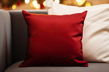 Red christmas pillow mockup