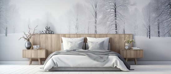 illustration of a Scandinavian style white bedroom interior
