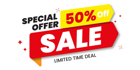 sale discount sale tag, offer 50% off, vector illustration