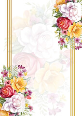 Pink red and yellow elegant watercolor background with flora and flower