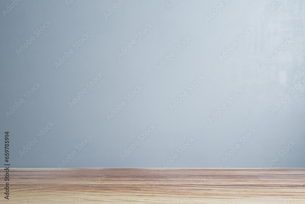 Poster empty concrete wall interior with wooden flooring and mock up place on wall. 3d rendering.