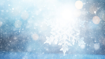 Naklejka premium big snowflake on the window, abstract art winter background christmas greeting form, seasonal cooling climate change