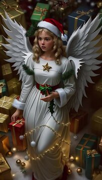 Christmas Angel Flipbook Animation.  Generated Image.
A flipbook animation of a Christmas angel with many holiday elements.  The angel is a fictitious person.  