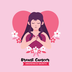 Vector hand drawn flat breast cancer awareness month illustration
