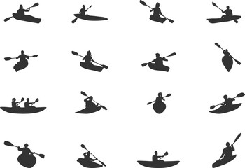 Kayak silhouettes, Canoe silhouette, Woman kayaking silhouette, Kayaking silhouette, Kayak SVG, Kayak vector set - obrazy, fototapety, plakaty