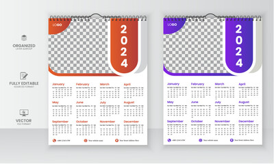 Vector single page colorful wall calendar design