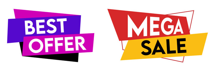 Abstract geometric sale banners.  Mega sale, best offer tag set.