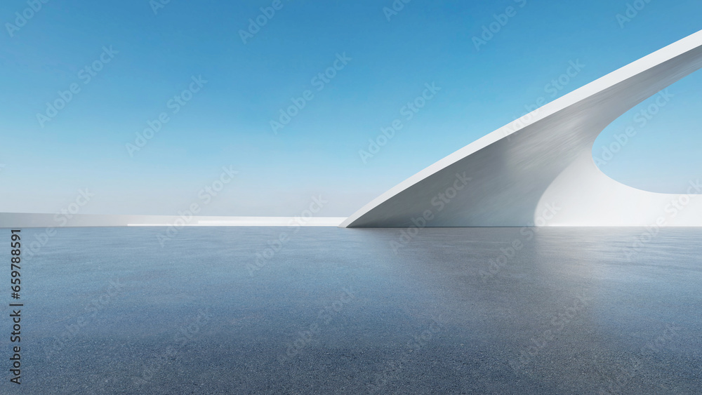 Aufkleber 3d render of abstract futuristic architecture with empty concrete floor. Scene for car presentation.