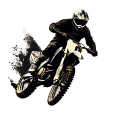 illustration of a black silhouette of Motocross motorcyclist in action