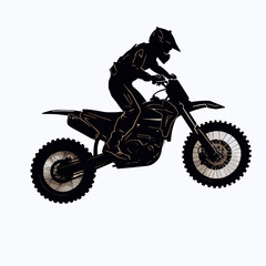 black silhouette of Motocross motorcyclist in action