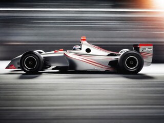 Race car with sleek design, captured in a high speed motion blur