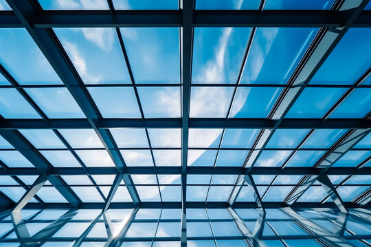 Glass building with sky background and some clouds in the sky.