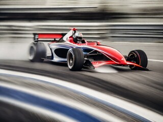 Race car with sleek design, captured in a high speed motion blur