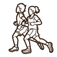 Fototapeta na wymiar Group of Children Running Together Sport Boy and Girl Start Running Graphic Vector