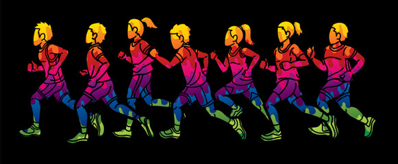 Group of Children Running Together Sport Boy and Girl Start Running Graphic Vector