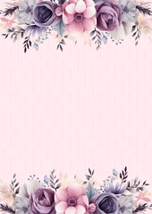 Pink and purple violet wreath background invitation template with flora and flower