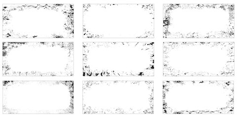 Set of grunge frames, background overlays, dirty corners. Vector