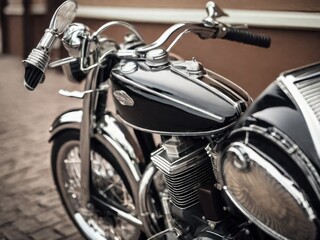 Vintage motorcycle with gleaming chrome and polished leather
