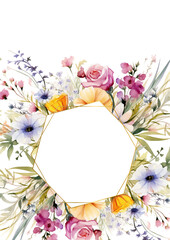 Fototapeta na wymiar Colorful colourful wreath background invitation template with flora and flower