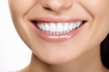 Obraz premium Close view of female face happy smile with white teeth