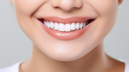 Fototapeta premium Close view of female face happy smile with white teeth
