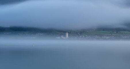 St. Wolfgang at Wolfgangsee in Autumn Morning Mist, Salzkammergut, Austria