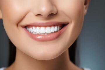 Fototapeta premium Close view of female face happy smile with white teeth