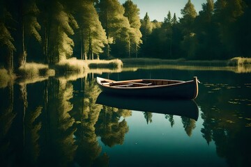 rowboat  in a  calm lake